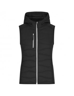 Sporty hooded vest in attractive mixed materials