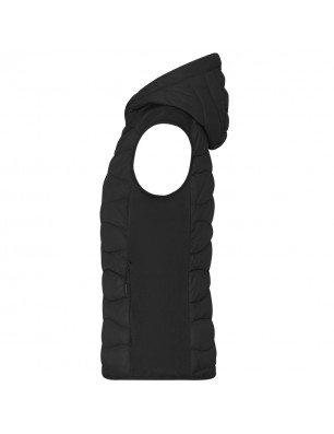 Sporty hooded vest in attractive mixed materials