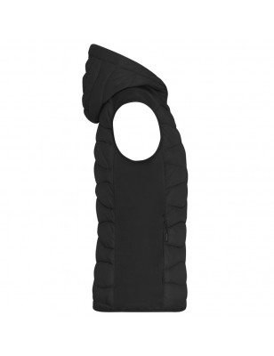 Sporty hooded vest in attractive mixed materials