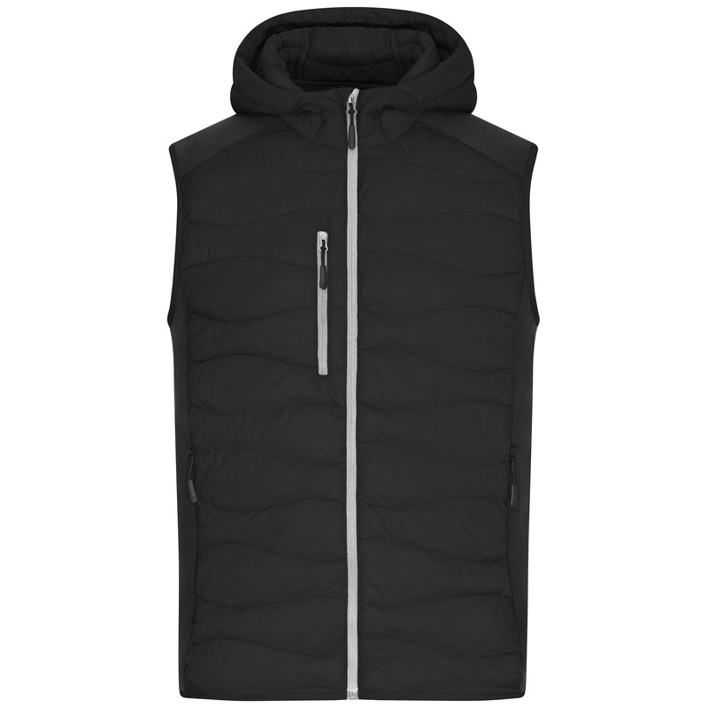 Sporty hooded vest in attractive mixed materials