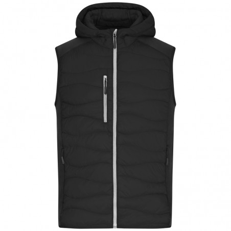 Sporty hooded vest in attractive mixed materials