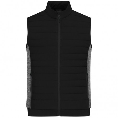 Padded vest with stand-up collar in attractive mixed materials