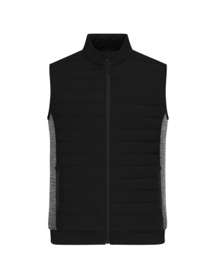 Padded vest with stand-up collar in attractive mixed materials