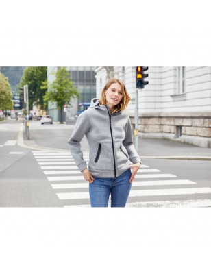 Hooded jacket with fashionable details in melange look