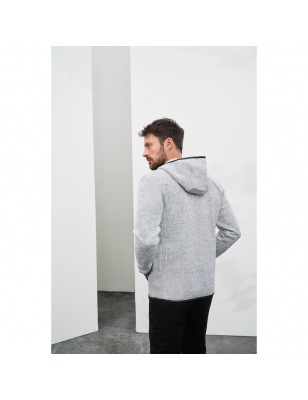 Hooded jacket made of knitted fleece in melange look