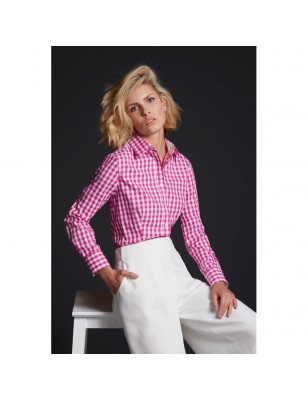 Fashionable checked shirt with uni-coloured insets on collar