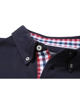 Button-down polo shirt with fashionable inset