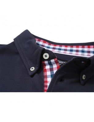 Button-down polo shirt with fashionable inset