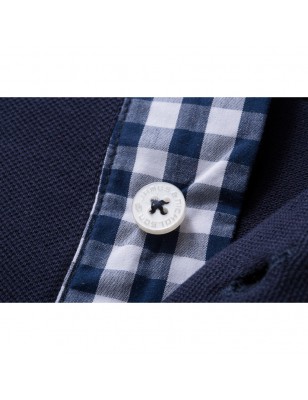 Button-down polo shirt with fashionable inset