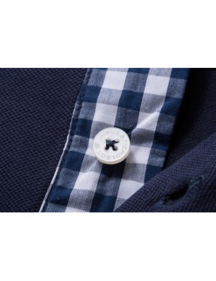 Button-down polo shirt with fashionable inset