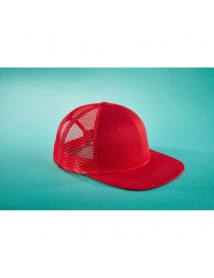 Trendy 6 panel mesh cap with a flat peak made of polycotton