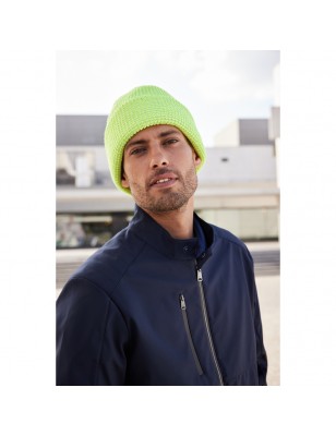 Warm knitted beanie with reflective accents (without protective