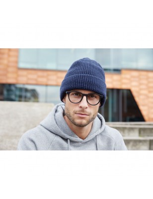 Warm knitted beanie with reflective accents (without protective