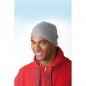 Knitted cap with fleece inset around the forehead