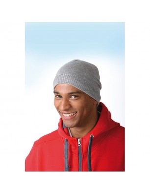 Knitted cap with fleece inset around the forehead