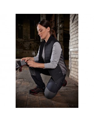 Padded vest with stand-up collar in attractive mixed materials