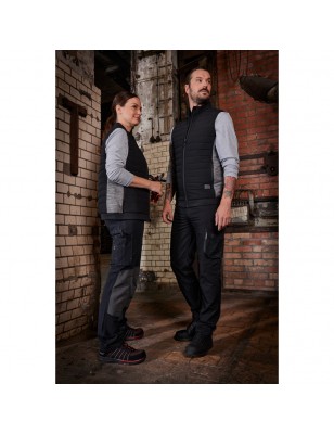 Padded vest with stand-up collar in attractive mixed materials