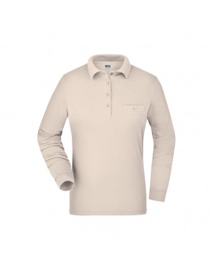 Durable, easy care long-sleeved poloshirt with breast pocket