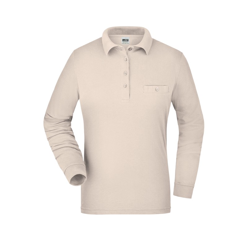 Durable, easy care long-sleeved poloshirt with breast pocket