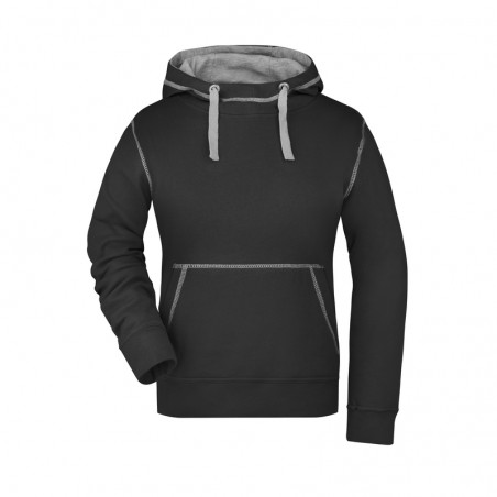 Hooded sweatshirt with fashionable contrasting seams