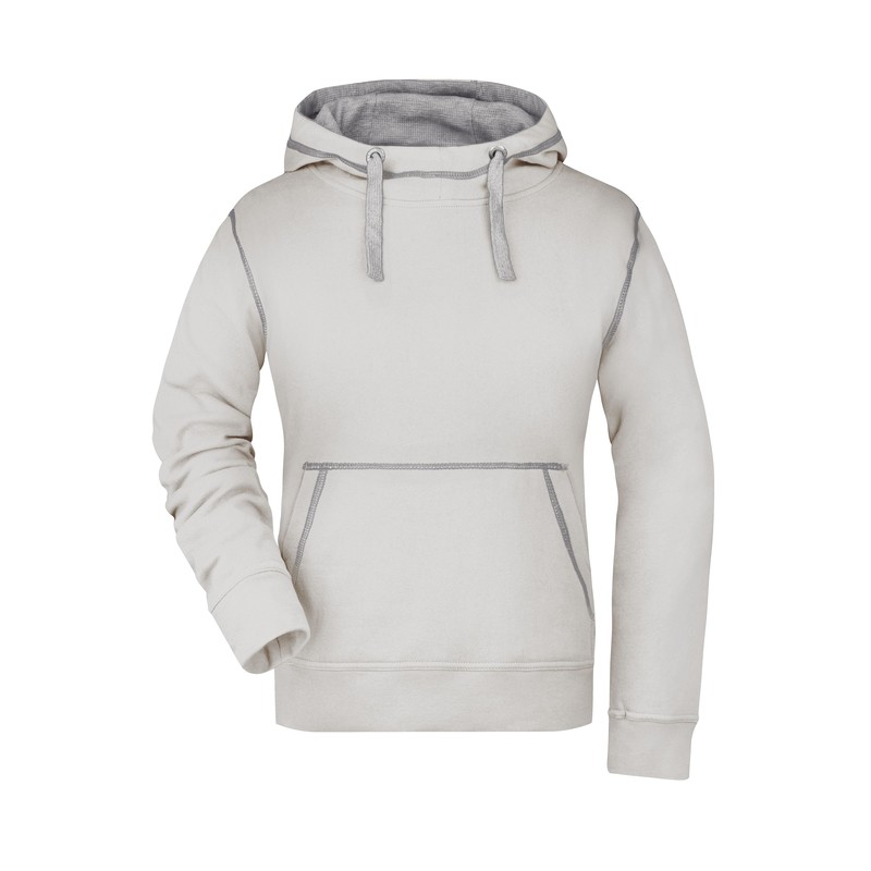 Hooded sweatshirt with fashionable contrasting seams