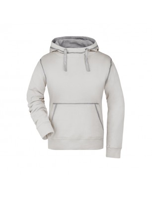 Hooded sweatshirt with fashionable contrasting seams