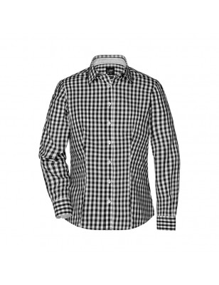 Fashionable checked shirt with uni-coloured insets on collar and cuff