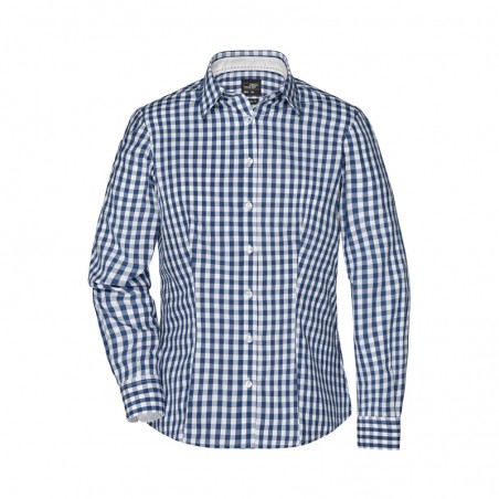 Fashionable checked shirt with uni-coloured insets on collar