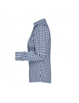 Fashionable checked shirt with uni-coloured insets on collar