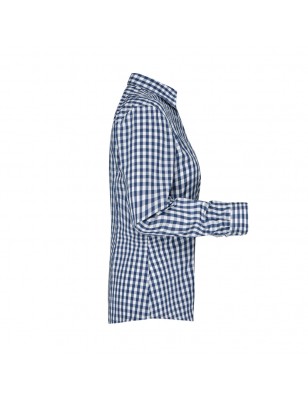 Fashionable checked shirt with uni-coloured insets on collar