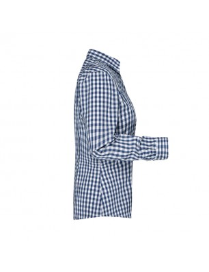 Fashionable checked shirt with uni-coloured insets on collar