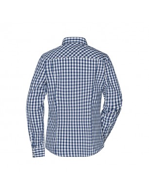 Fashionable checked shirt with uni-coloured insets on collar