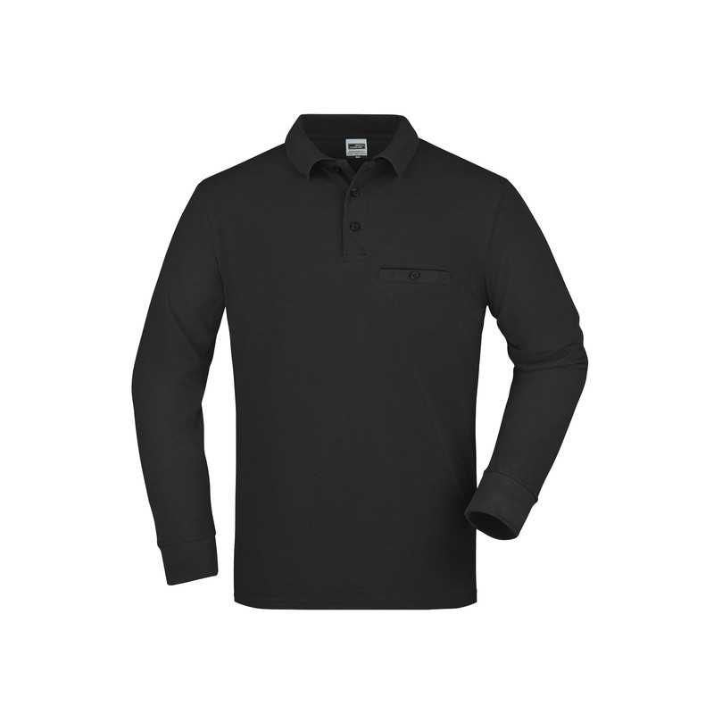 Durable, easy care long-sleeved poloshirt with breast pocket