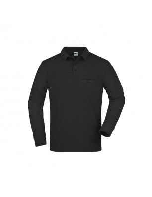 Durable, easy care long-sleeved poloshirt with breast pocket